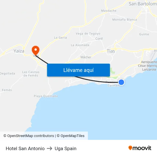 Hotel San Antonio to Uga Spain map