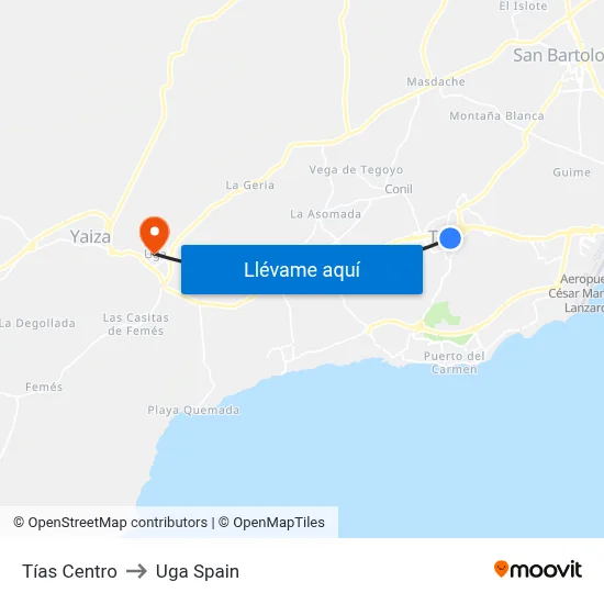 Tías Centro to Uga Spain map