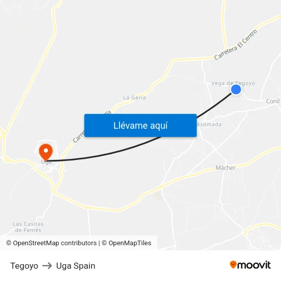 Tegoyo to Uga Spain map