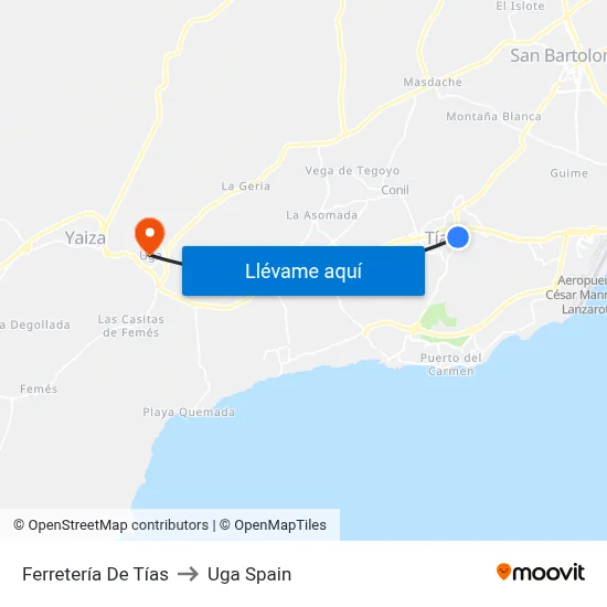 Ferretería De Tías to Uga Spain map