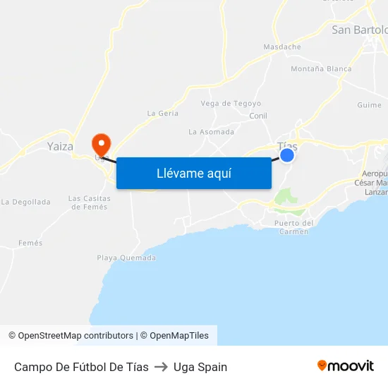 Campo De Fútbol De Tías to Uga Spain map