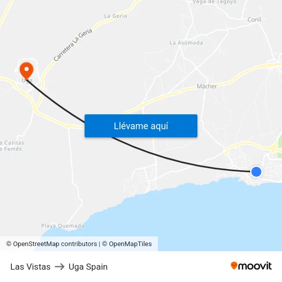 Las Vistas to Uga Spain map