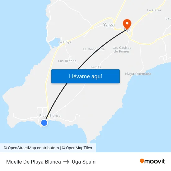 Muelle De Playa Blanca to Uga Spain map