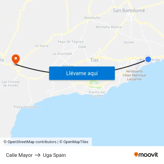 Calle Mayor to Uga Spain map