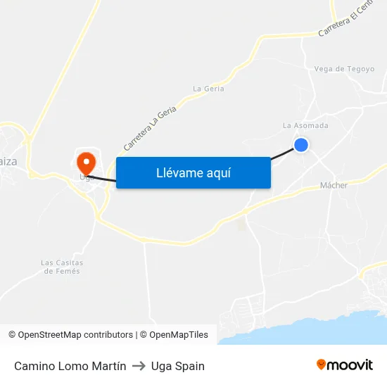 Camino Lomo Martín to Uga Spain map