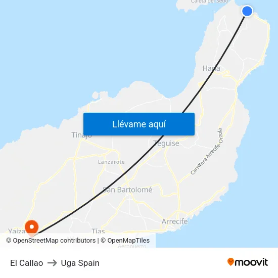 El Callao to Uga Spain map