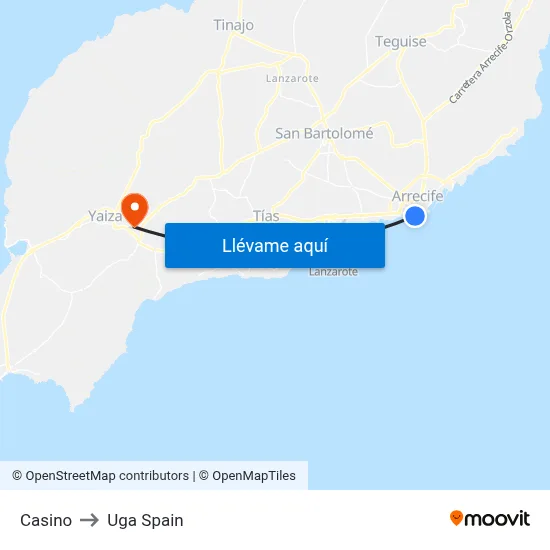 Casino to Uga Spain map