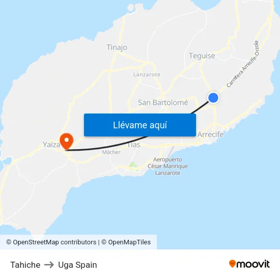 Tahiche to Uga Spain map