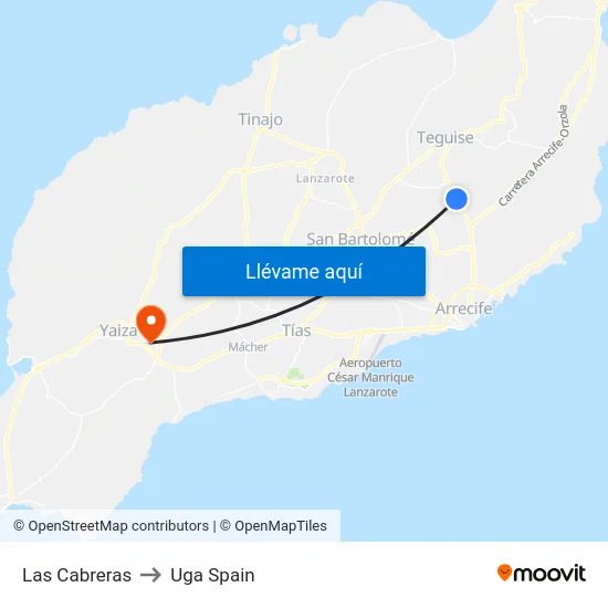 Las Cabreras to Uga Spain map