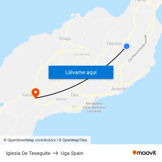 Iglesia De Teseguite to Uga Spain map