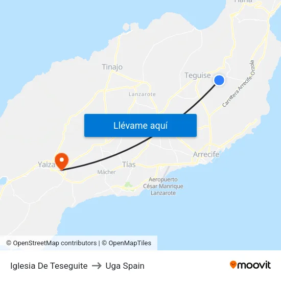 Iglesia De Teseguite to Uga Spain map