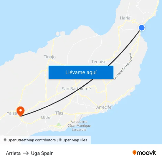 Arrieta to Uga Spain map