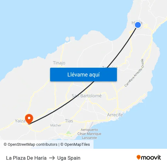 La Plaza De Haría to Uga Spain map