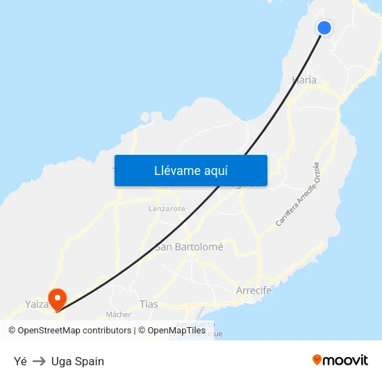 Yé to Uga Spain map