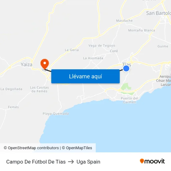 Campo De Fútbol De Tías to Uga Spain map