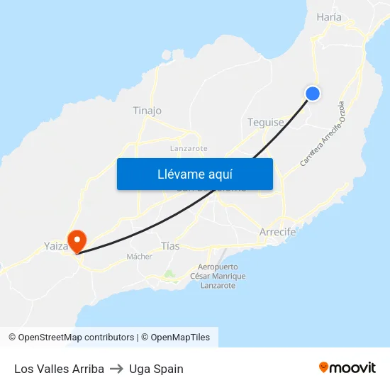Los Valles Arriba to Uga Spain map