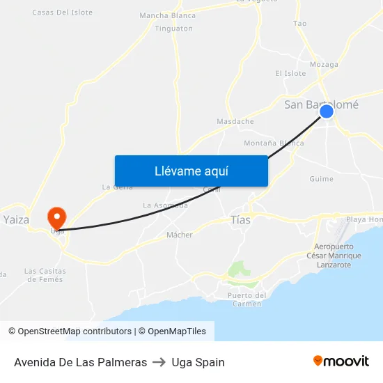 Avenida De Las Palmeras to Uga Spain map