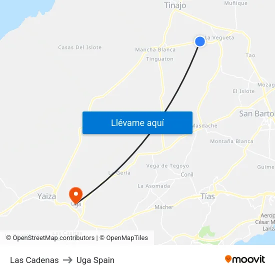 Las Cadenas to Uga Spain map