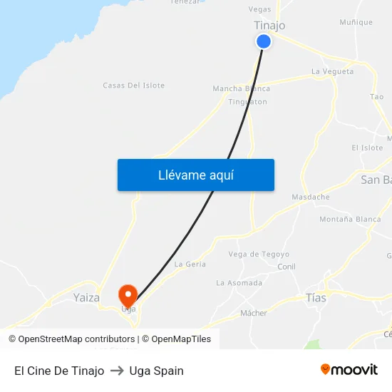 El Cine De Tinajo to Uga Spain map