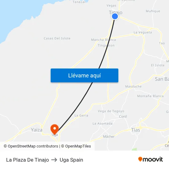 La Plaza De Tinajo to Uga Spain map