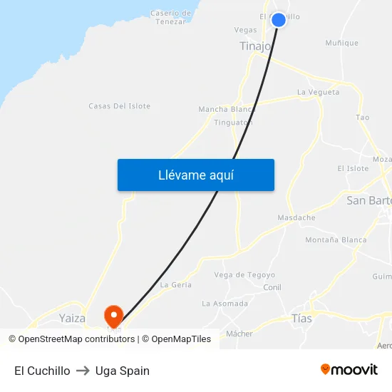 El Cuchillo to Uga Spain map