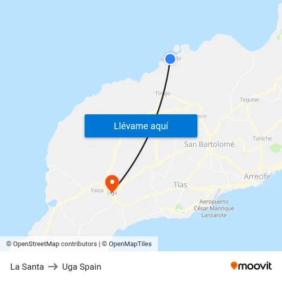 La Santa to Uga Spain map