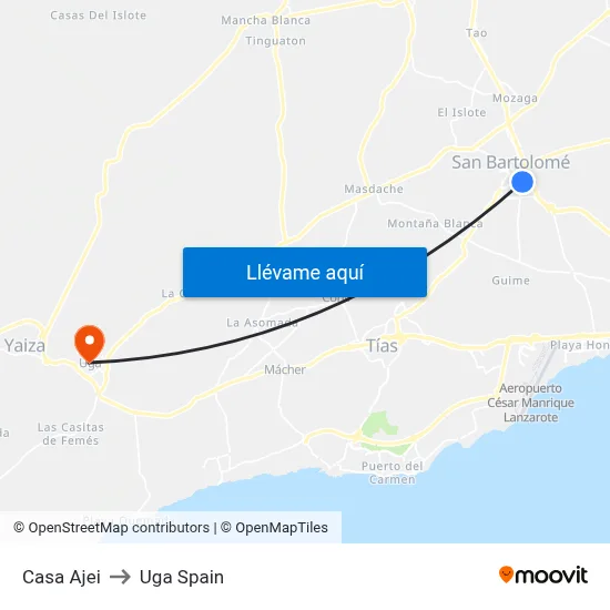 Casa Ajei to Uga Spain map