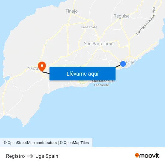 Registro to Uga Spain map