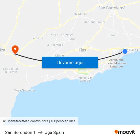 San Borondón 1 to Uga Spain map