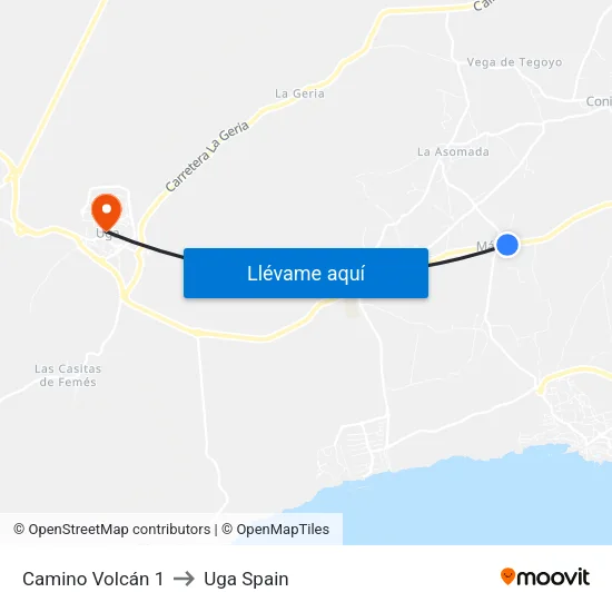 Camino Volcán 1 to Uga Spain map