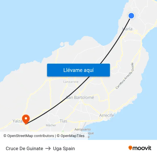 Cruce De Guinate to Uga Spain map
