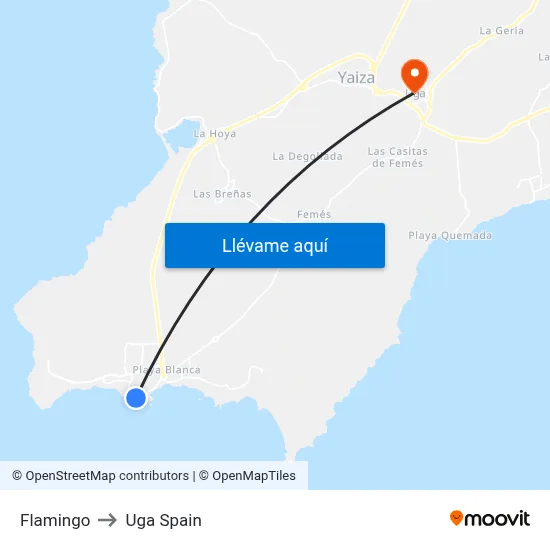 Flamingo to Uga Spain map