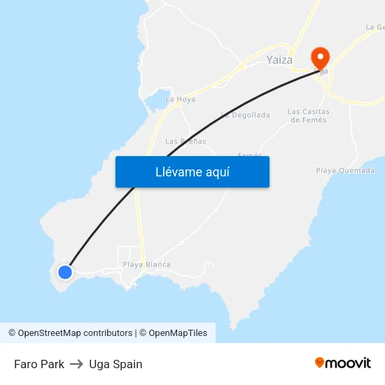 Faro Park to Uga Spain map