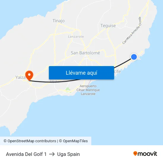 Avenida Del Golf 1 to Uga Spain map