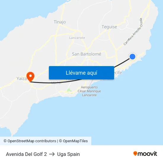Avenida Del Golf 2 to Uga Spain map