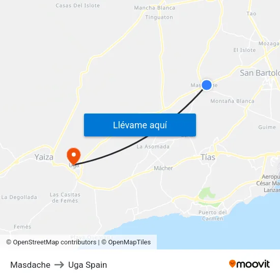 Masdache to Uga Spain map