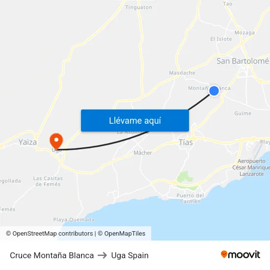 Cruce Montaña Blanca to Uga Spain map