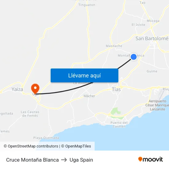 Cruce Montaña Blanca to Uga Spain map