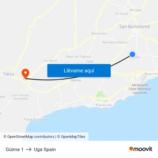 Güime 1 to Uga Spain map