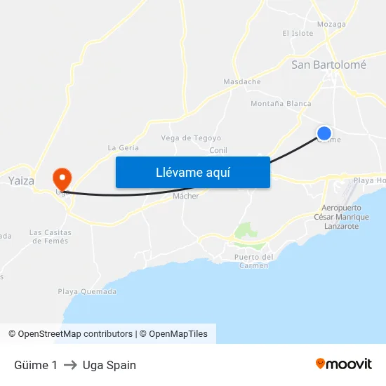 Güime 1 to Uga Spain map
