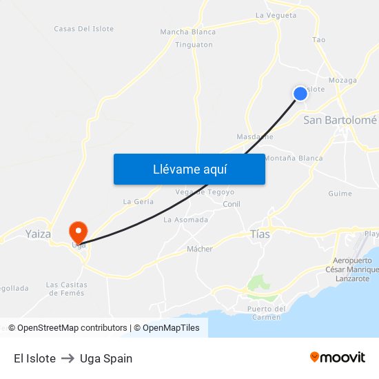 El Islote to Uga Spain map