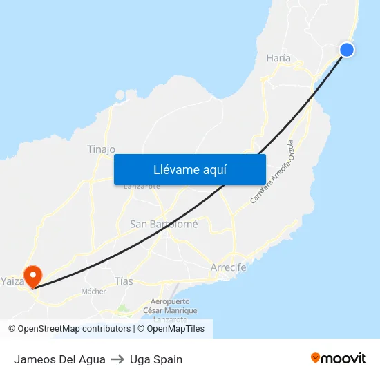 Jameos Del Agua to Uga Spain map