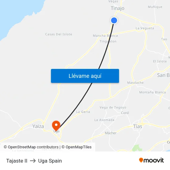 Tajaste II to Uga Spain map