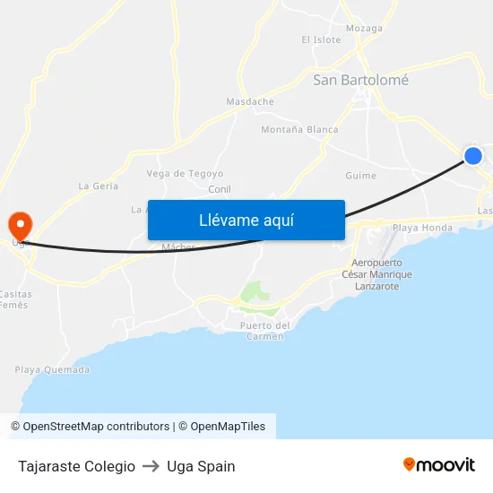 Tajaraste Colegio to Uga Spain map