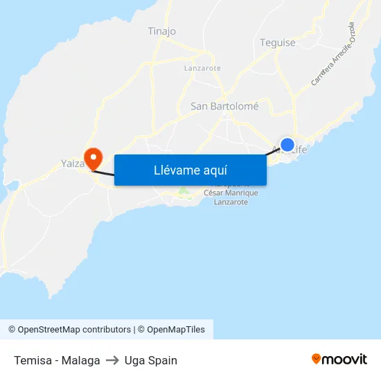 Temisa - Malaga to Uga Spain map