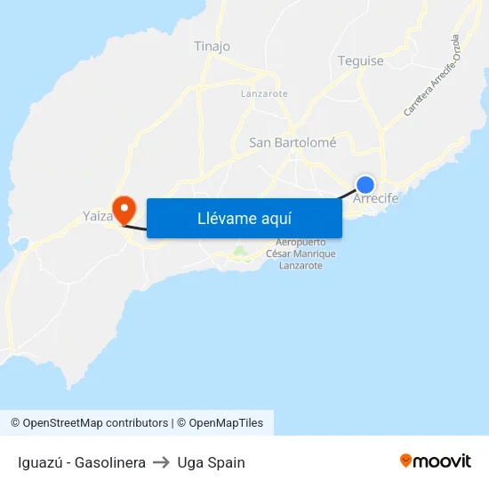 Iguazú - Gasolinera to Uga Spain map