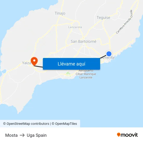 Mosta to Uga Spain map