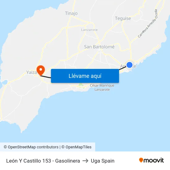 León Y Castillo 153 - Gasolinera to Uga Spain map
