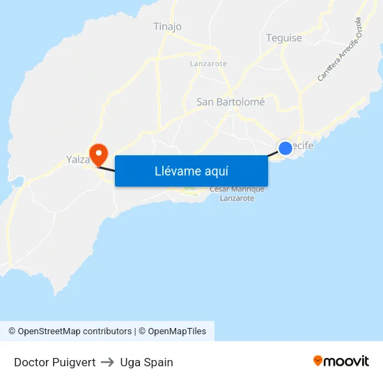 Doctor Puigvert to Uga Spain map