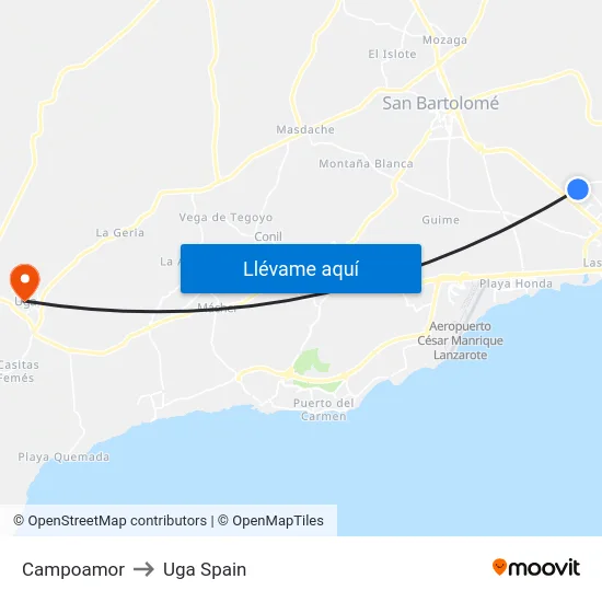 Campoamor to Uga Spain map